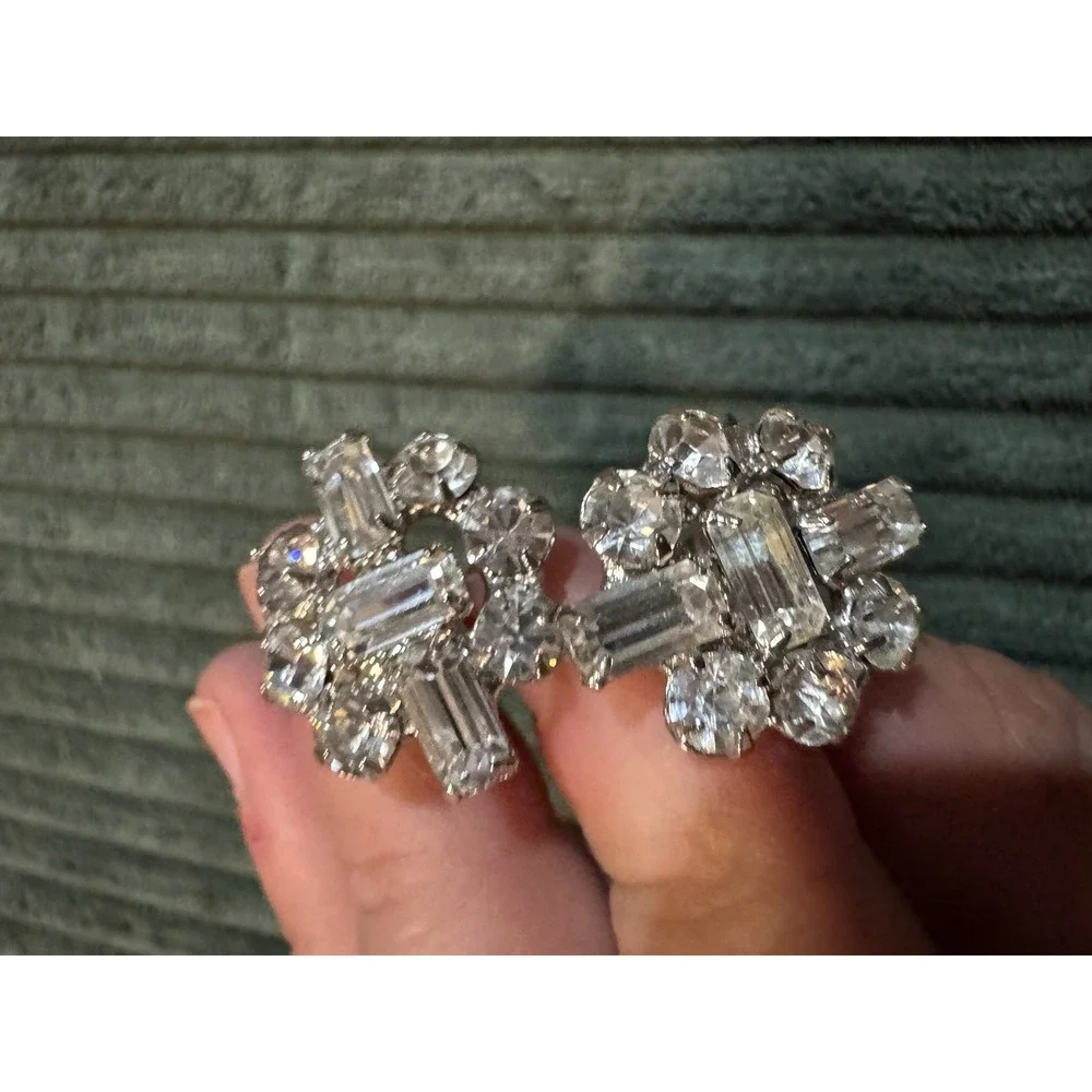 Vintage‎ Rhinestone Cuff Links Silver Tone Cocktail Party Jewelry